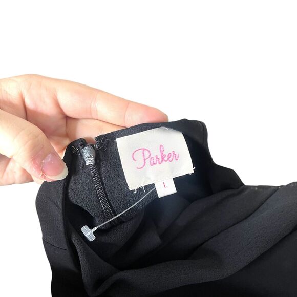 Parker Sequin Sleeve Open Back Cocktail Mini Dress Boat Neck Black Large - Picture 12 of 14